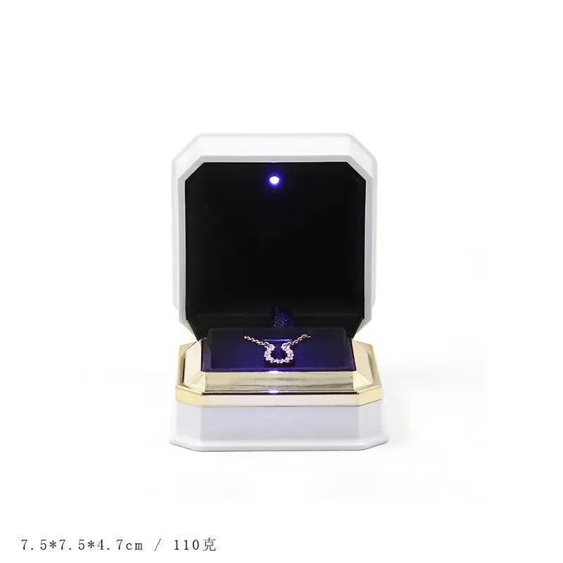 Luxury Cool Octagon Jewelry Box Light LED Engagement Wedding Jewelry Ring Box
