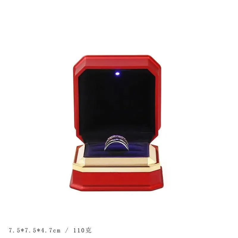Luxury Cool Octagon Jewelry Box Light LED Engagement Wedding Jewelry Ring Box