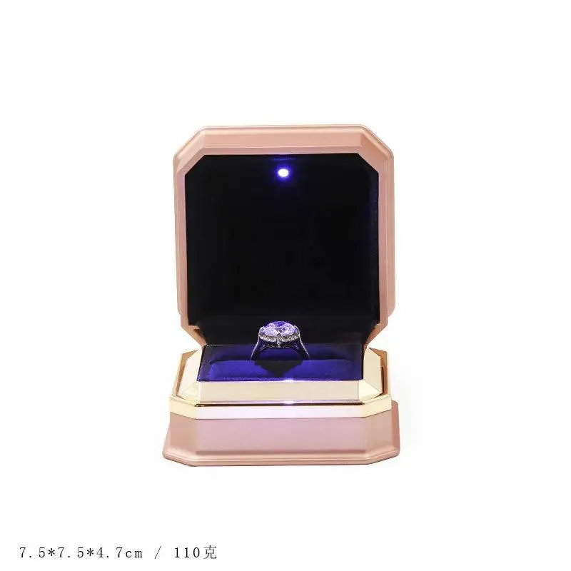 Luxury Cool Octagon Jewelry Box Light LED Engagement Wedding Jewelry Ring Box