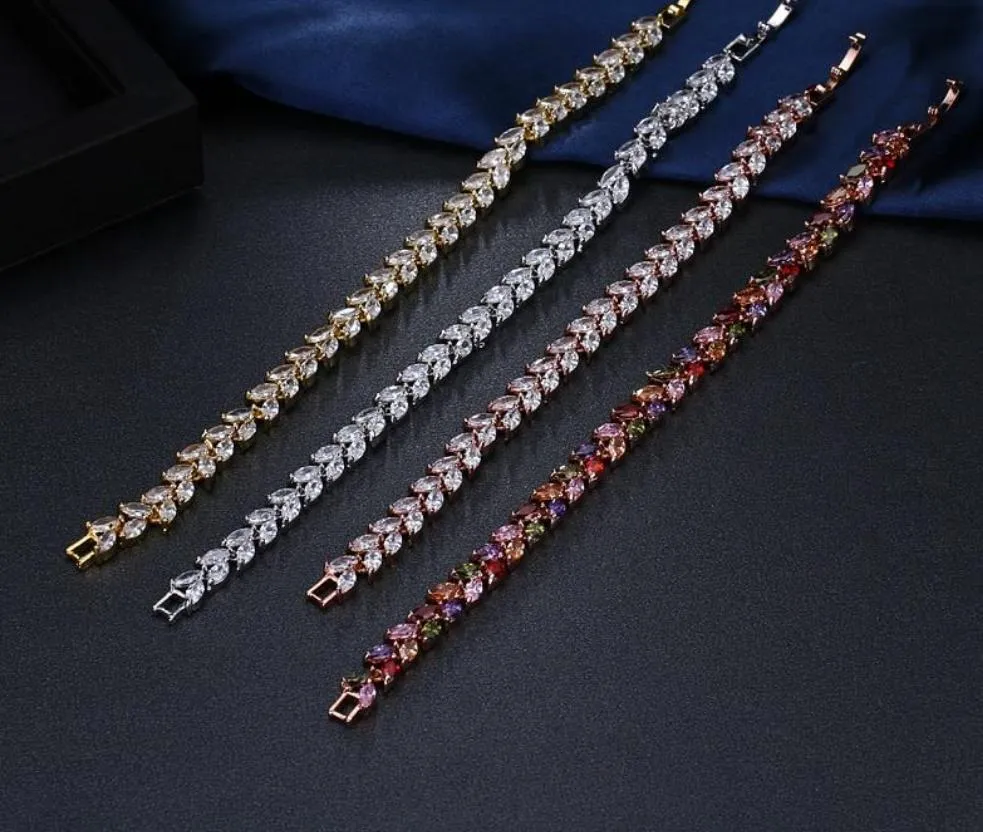 Luxury Leaf Chain Bracelet White AAA Cubic Zircon Woman's Jewelry Wedding Party Gift