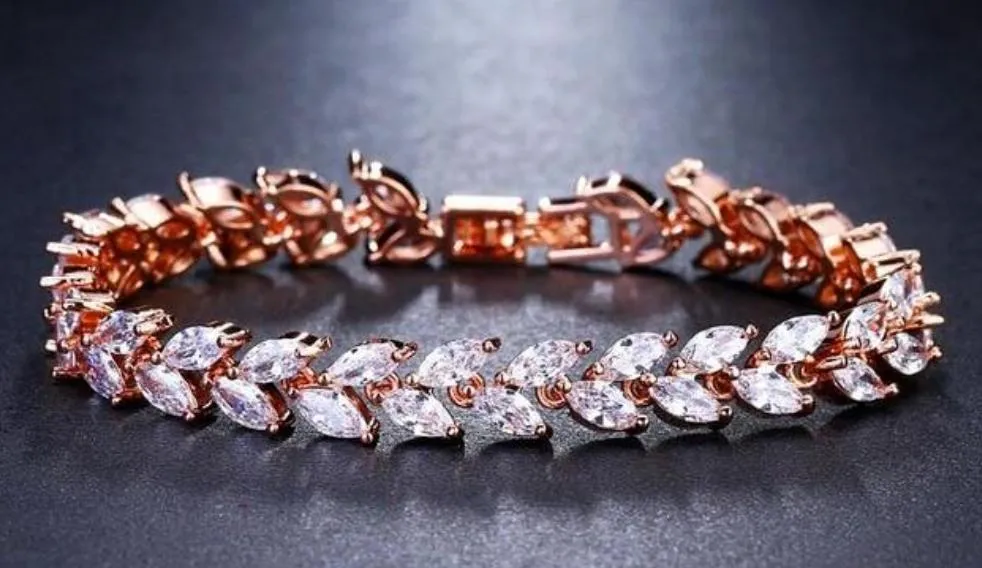 Luxury Leaf Chain Bracelet White AAA Cubic Zircon Woman's Jewelry Wedding Party Gift
