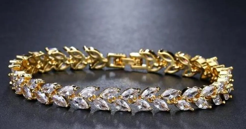 Luxury Leaf Chain Bracelet White AAA Cubic Zircon Woman's Jewelry Wedding Party Gift