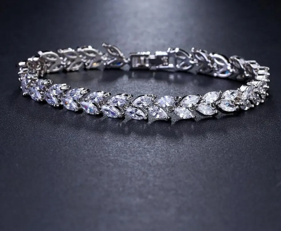 Luxury Leaf Chain Bracelet White AAA Cubic Zircon Woman's Jewelry Wedding Party Gift