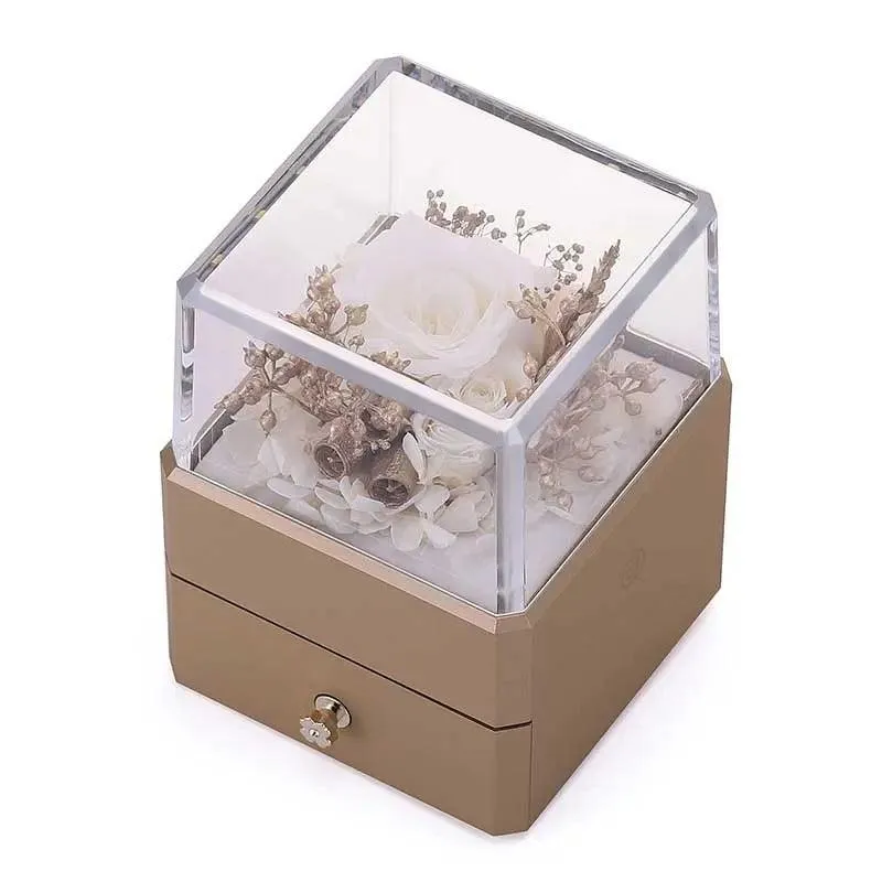 Luxury Real Flower Jewelry Box for Gift with LED Lights