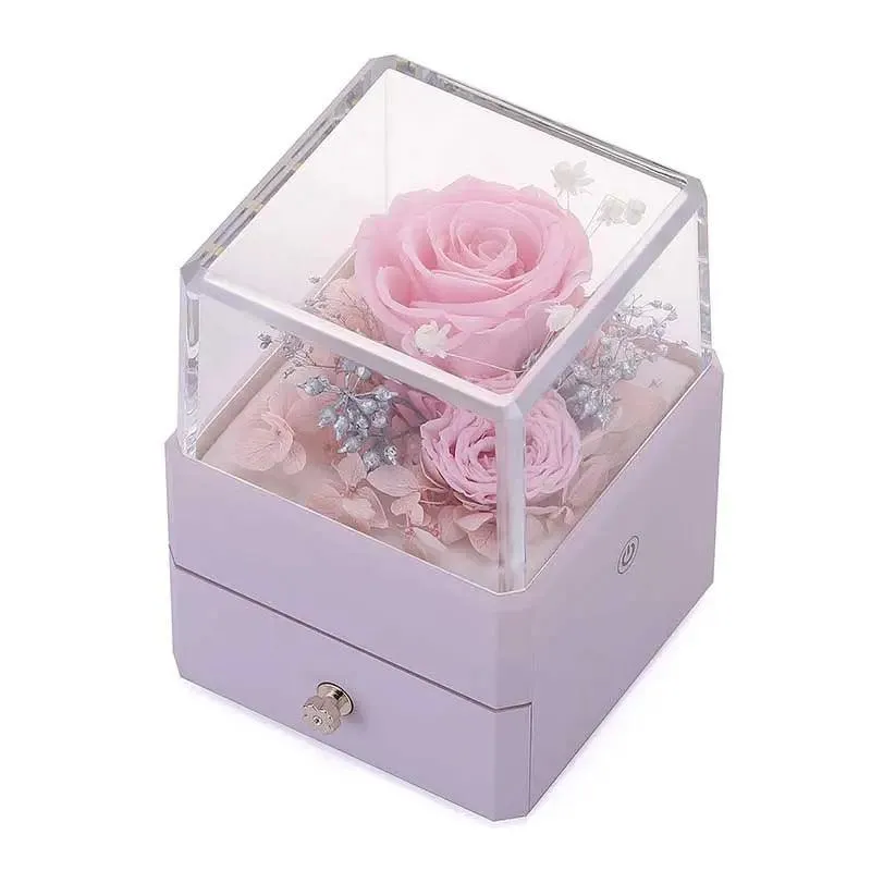 Luxury Real Flower Jewelry Box for Gift with LED Lights