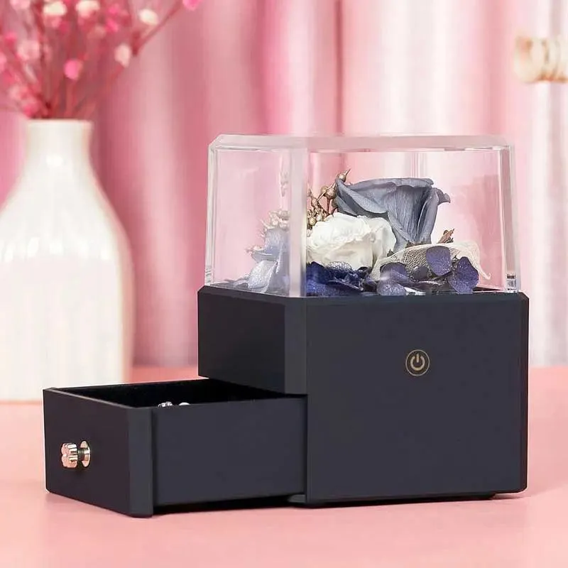 Luxury Real Flower Jewelry Box for Gift with LED Lights