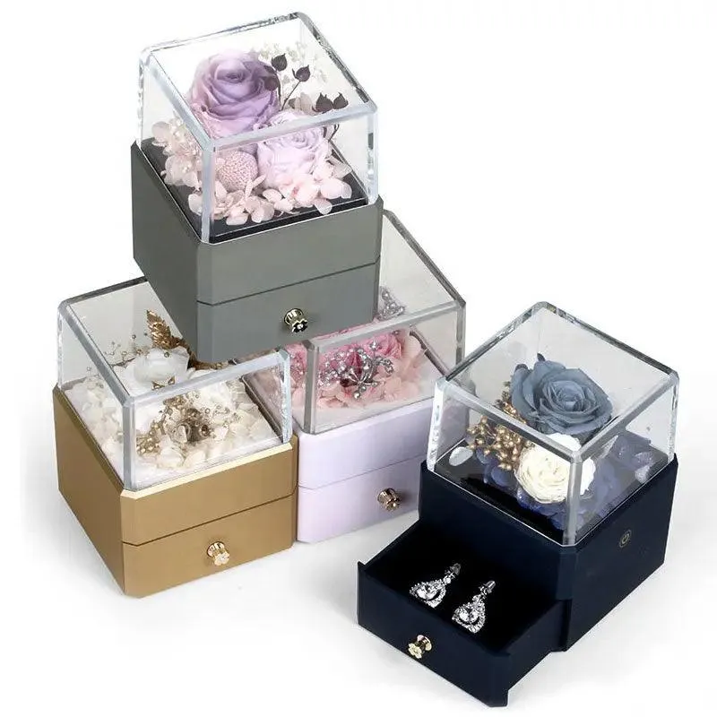 Luxury Real Flower Jewelry Box for Gift with LED Lights