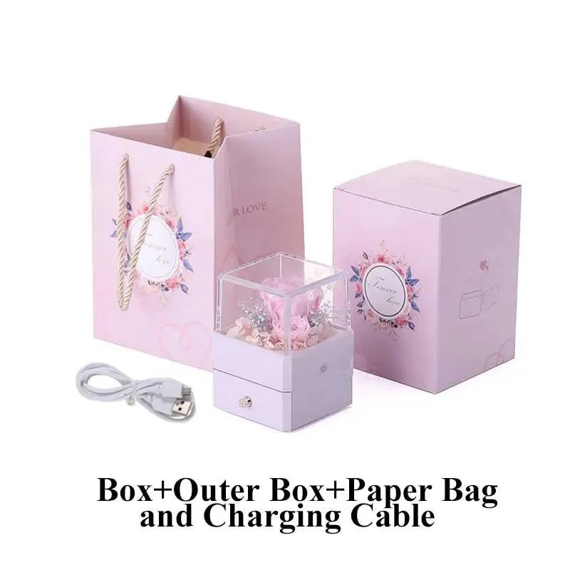 Luxury Real Flower Jewelry Box for Gift with LED Lights