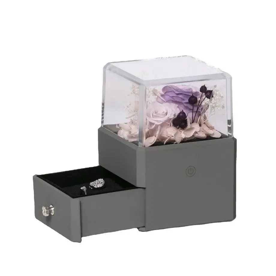 Luxury Real Flower Jewelry Box for Gift with LED Lights