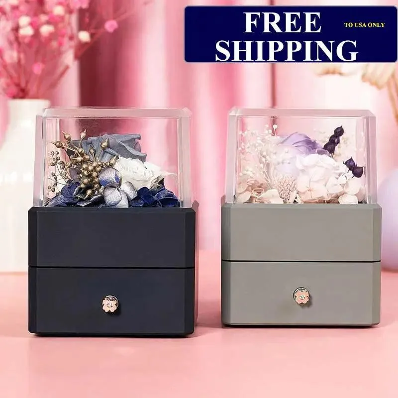 Luxury Real Flower Jewelry Box for Gift with LED Lights