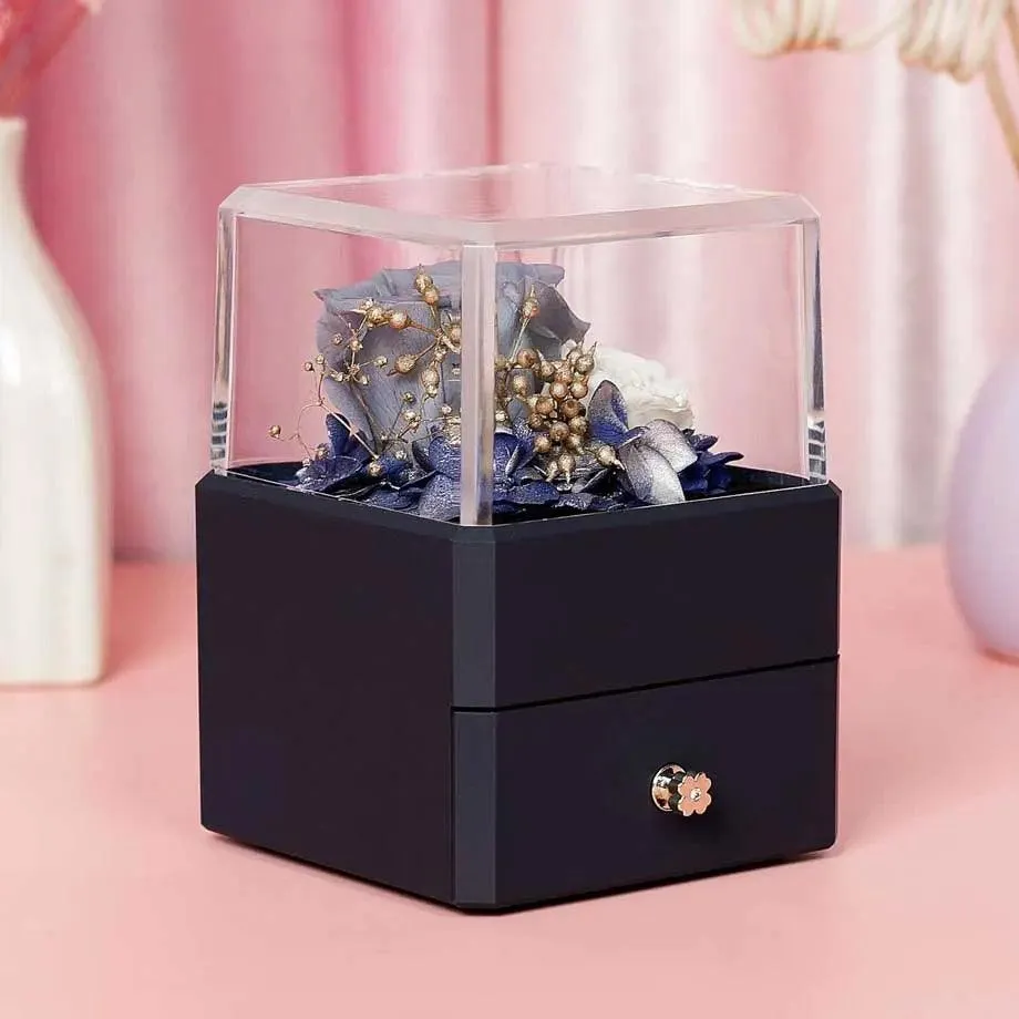 Luxury Real Flower Jewelry Box for Gift with LED Lights