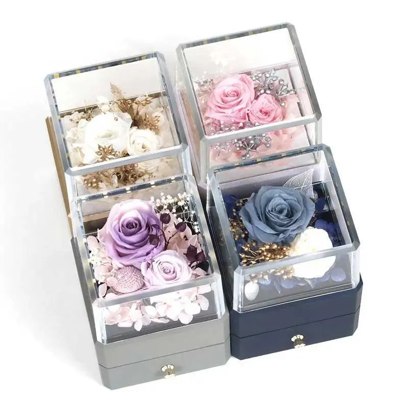 Luxury Real Flower Jewelry Box for Gift with LED Lights