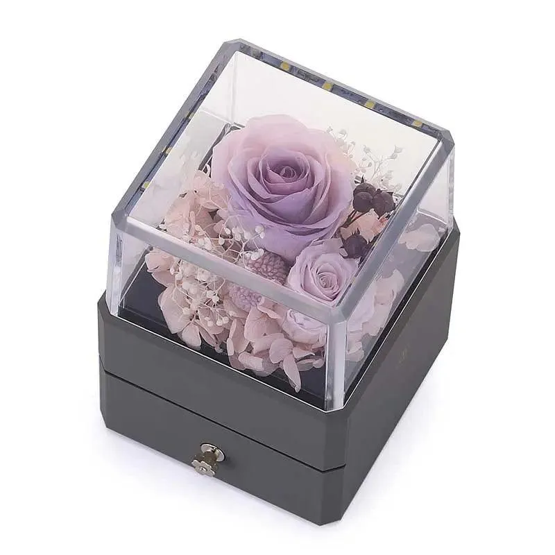 Luxury Real Flower Jewelry Box for Gift with LED Lights