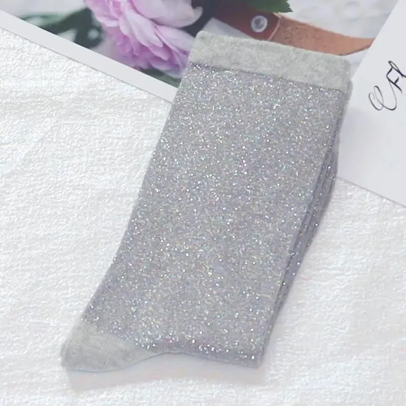 Luxury Shiny Gold & Silver Silk Socks