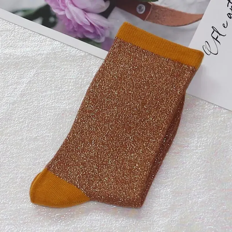 Luxury Shiny Gold & Silver Silk Socks
