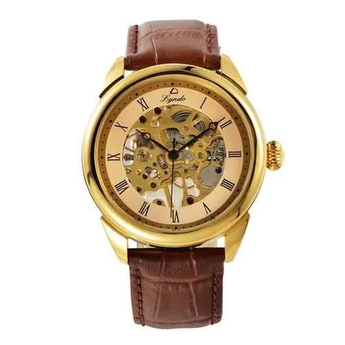 LYNDO Mechanical Watch Self-winding Leather Watch Band Fashion Classic Casual Men Watch