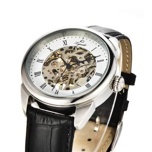 LYNDO Mechanical Watch Self-winding Leather Watch Band Fashion Classic Casual Men Watch