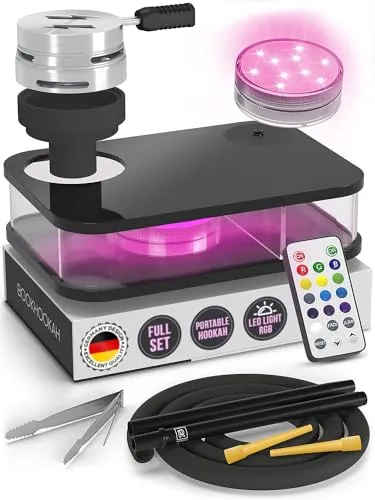 M. ROSENFELD Portable Hookah Set With Everything And Case - Premium WHITE Small Hookah Set For Travel Flat Hookah Box Hookah Set With Charcoal Holder & Coal Cover