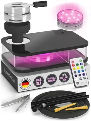 M. ROSENFELD Portable Hookah Set With Everything And Case - Premium WHITE Small Hookah Set For Travel Flat Hookah Box Hookah Set With Charcoal Holder & Coal Cover