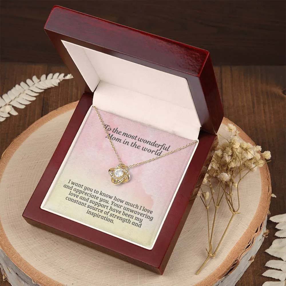 M52 Elegant Love Knot Necklace with Message Card for Mom, Mum, Grandma on Mother's Day