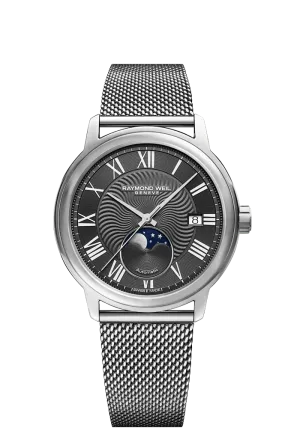Maestro Moon Phase Men's Grey Automatic Mesh Steel Watch, 40mm 2239M-ST-00609