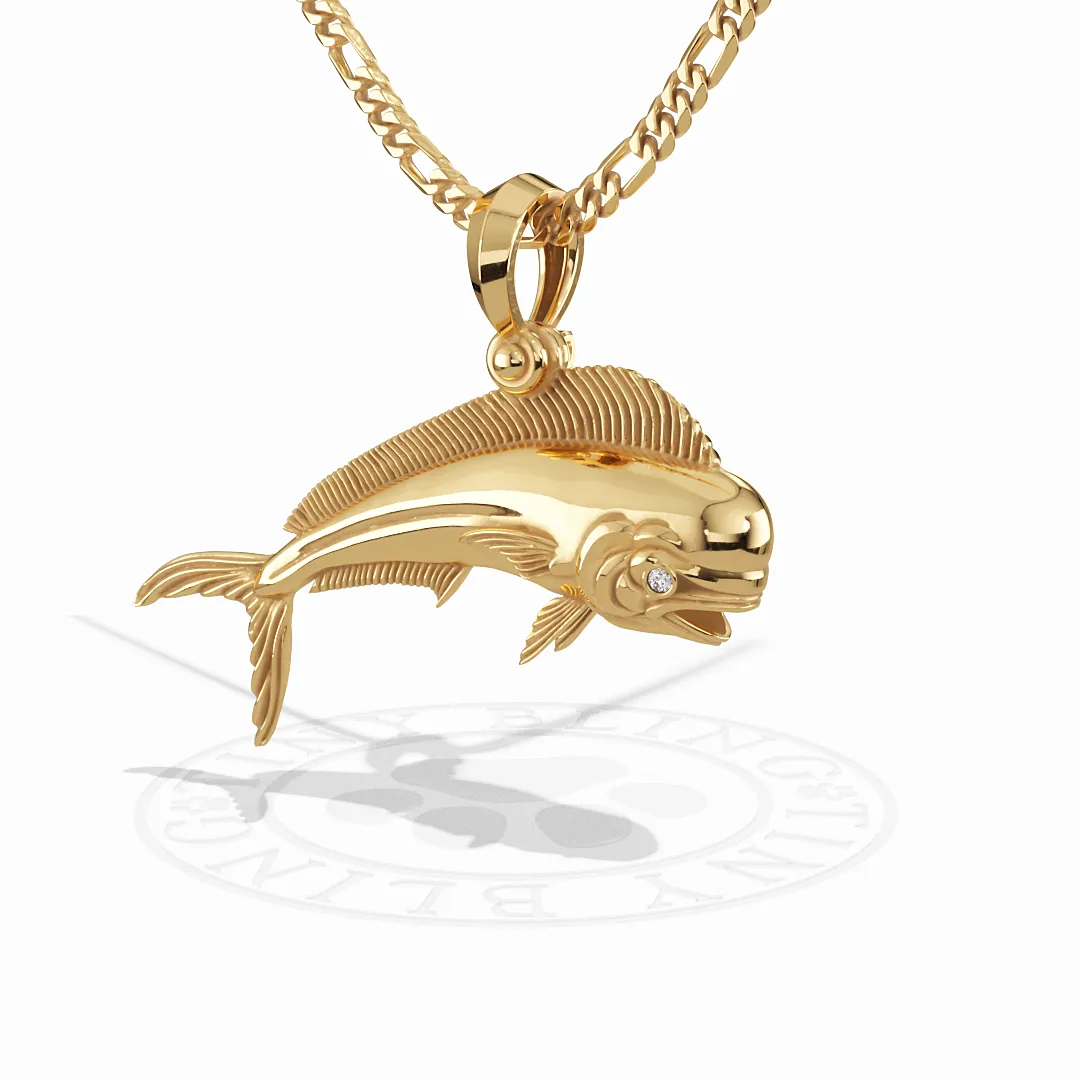 Majestic Mahi Mahi Fish Pendant with Diamond Eyes | 14k Gold