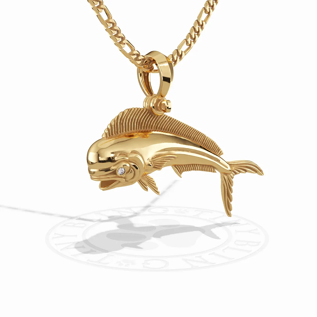 Majestic Mahi Mahi Fish Pendant with Diamond Eyes | 14k Gold