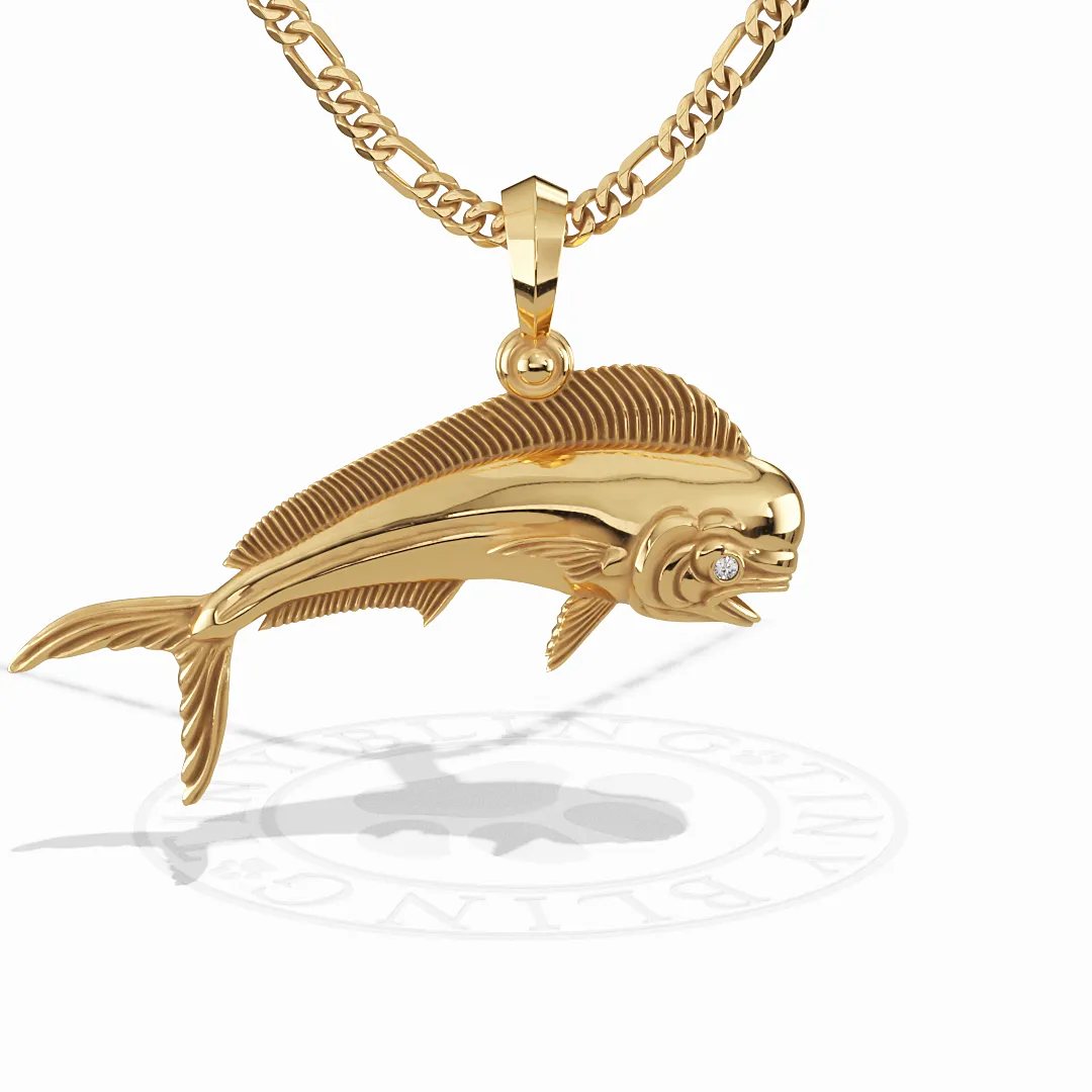Majestic Mahi Mahi Fish Pendant with Diamond Eyes | 14k Gold