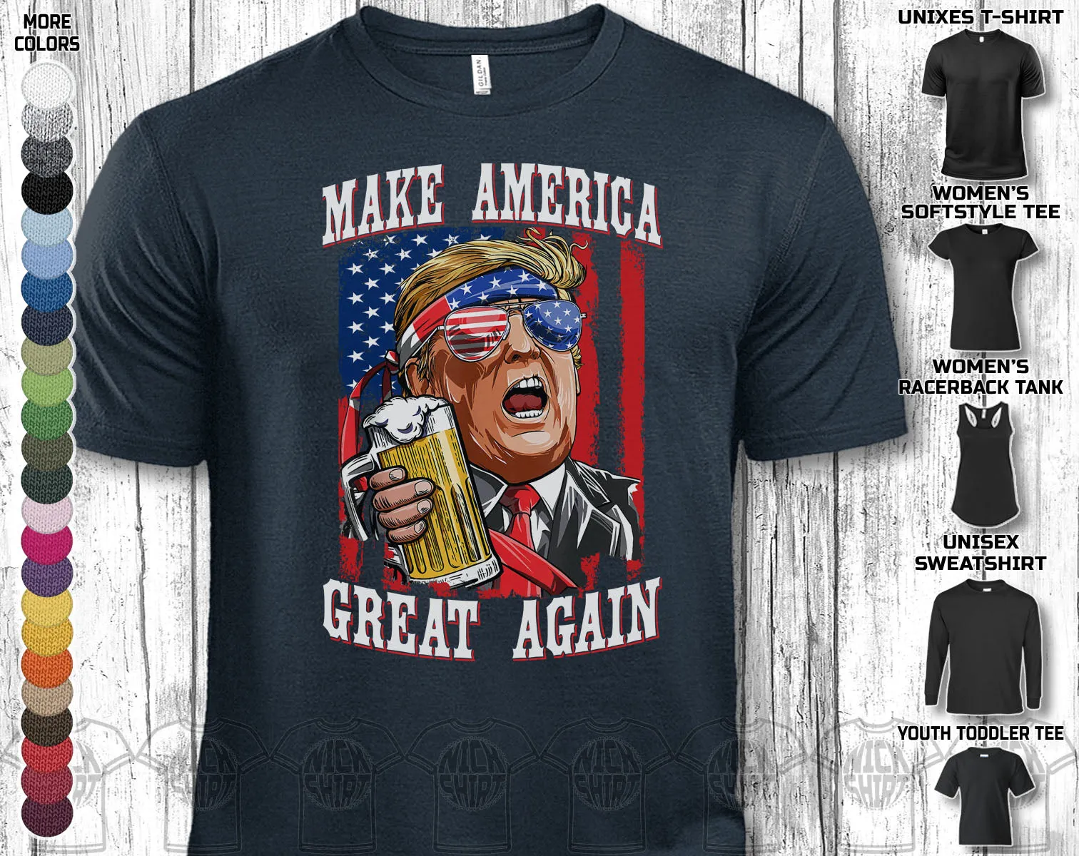 Make America Great Again Trump Beer Independence Day July 4th American Flag Veteran Army Gift Unisex T-Shirt