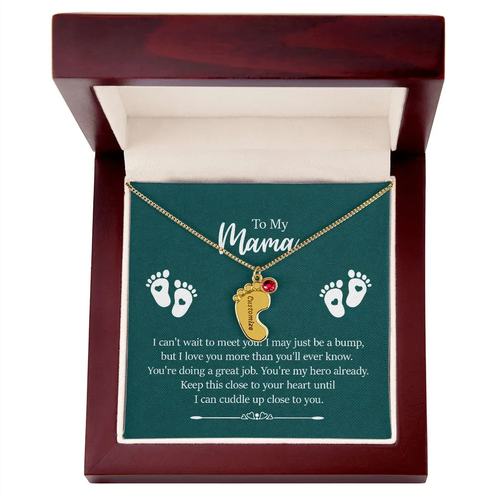 Mama I Can't Wait To Meet You Custom Baby Feet Necklace with Birthstone