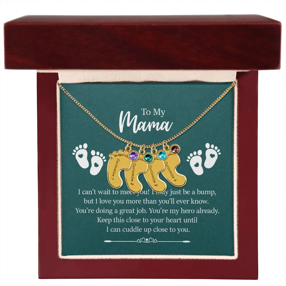 Mama I Can't Wait To Meet You Custom Baby Feet Necklace with Birthstone