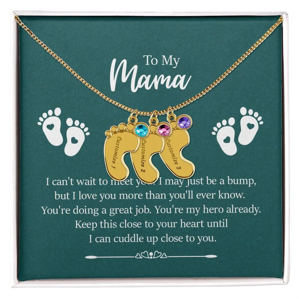 Mama I Can't Wait To Meet You Custom Baby Feet Necklace with Birthstone