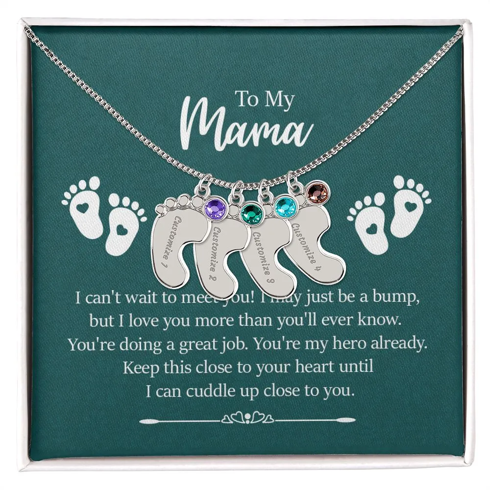 Mama I Can't Wait To Meet You Custom Baby Feet Necklace with Birthstone
