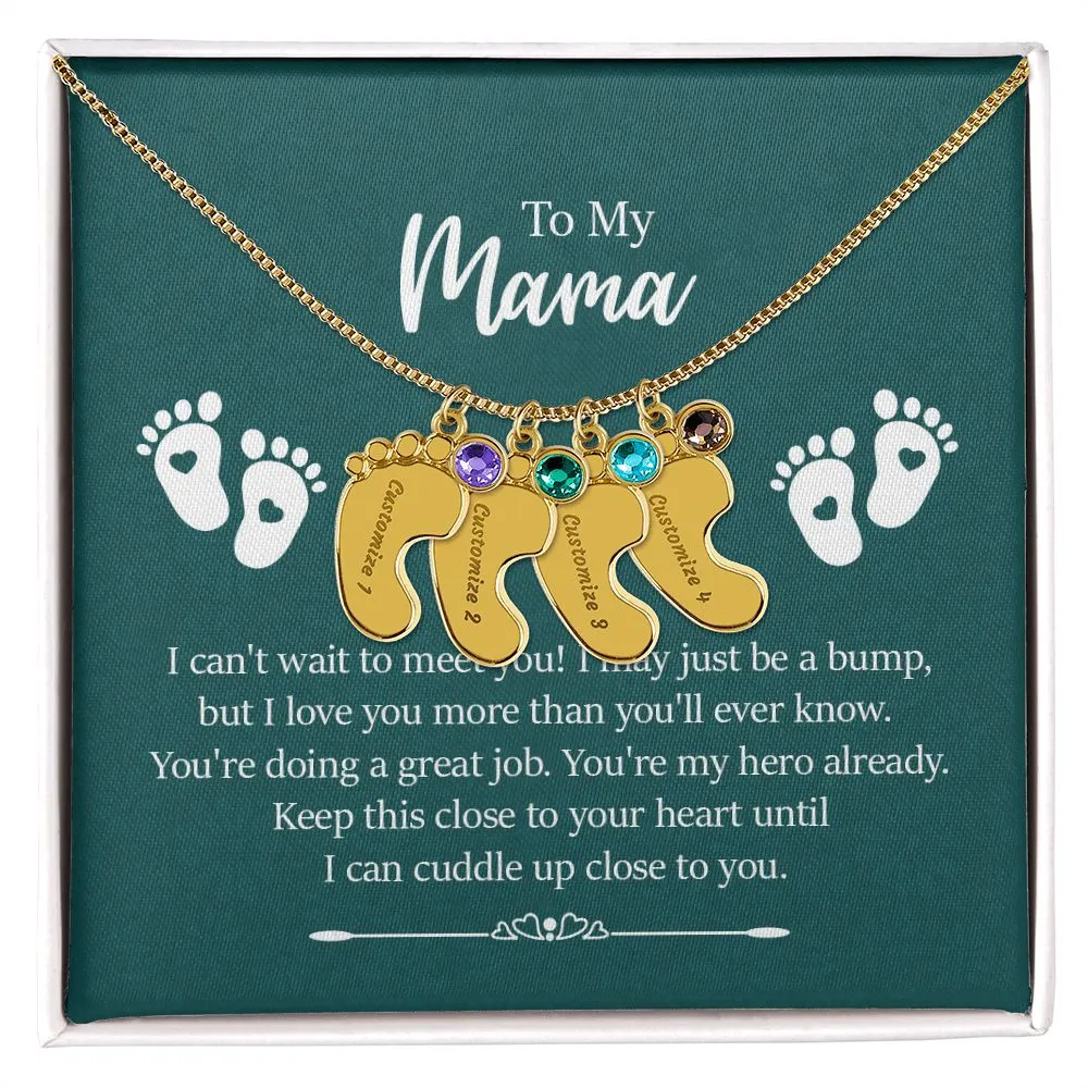 Mama I Can't Wait To Meet You Custom Baby Feet Necklace with Birthstone