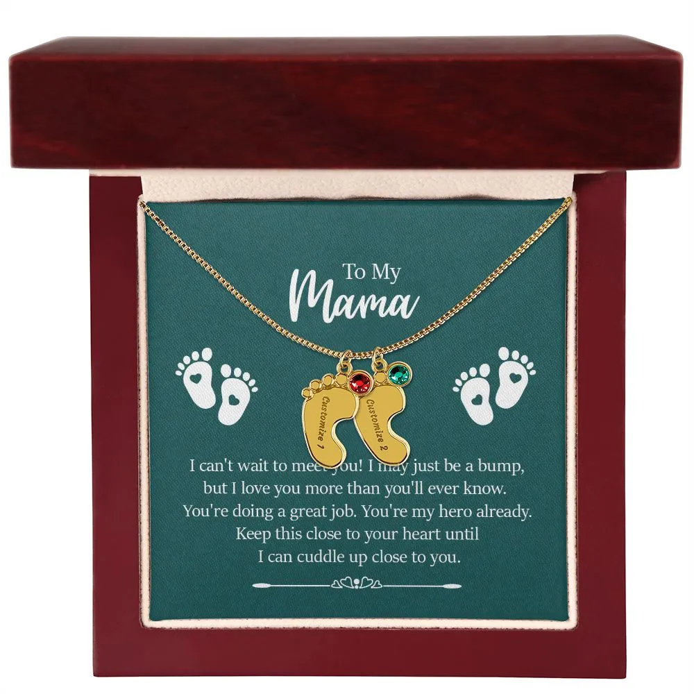 Mama I Can't Wait To Meet You Custom Baby Feet Necklace with Birthstone
