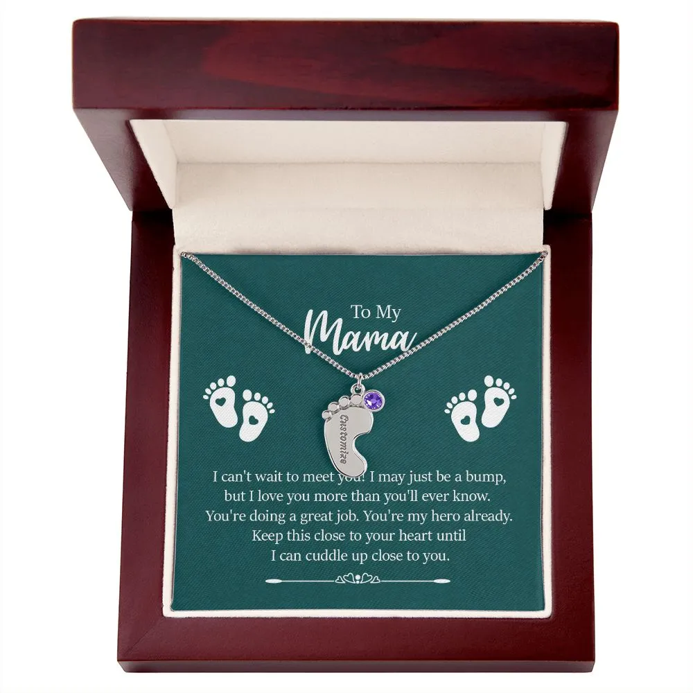 Mama I Can't Wait To Meet You Custom Baby Feet Necklace with Birthstone