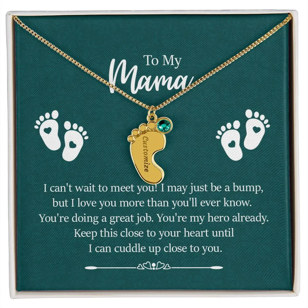 Mama I Can't Wait To Meet You Custom Baby Feet Necklace with Birthstone