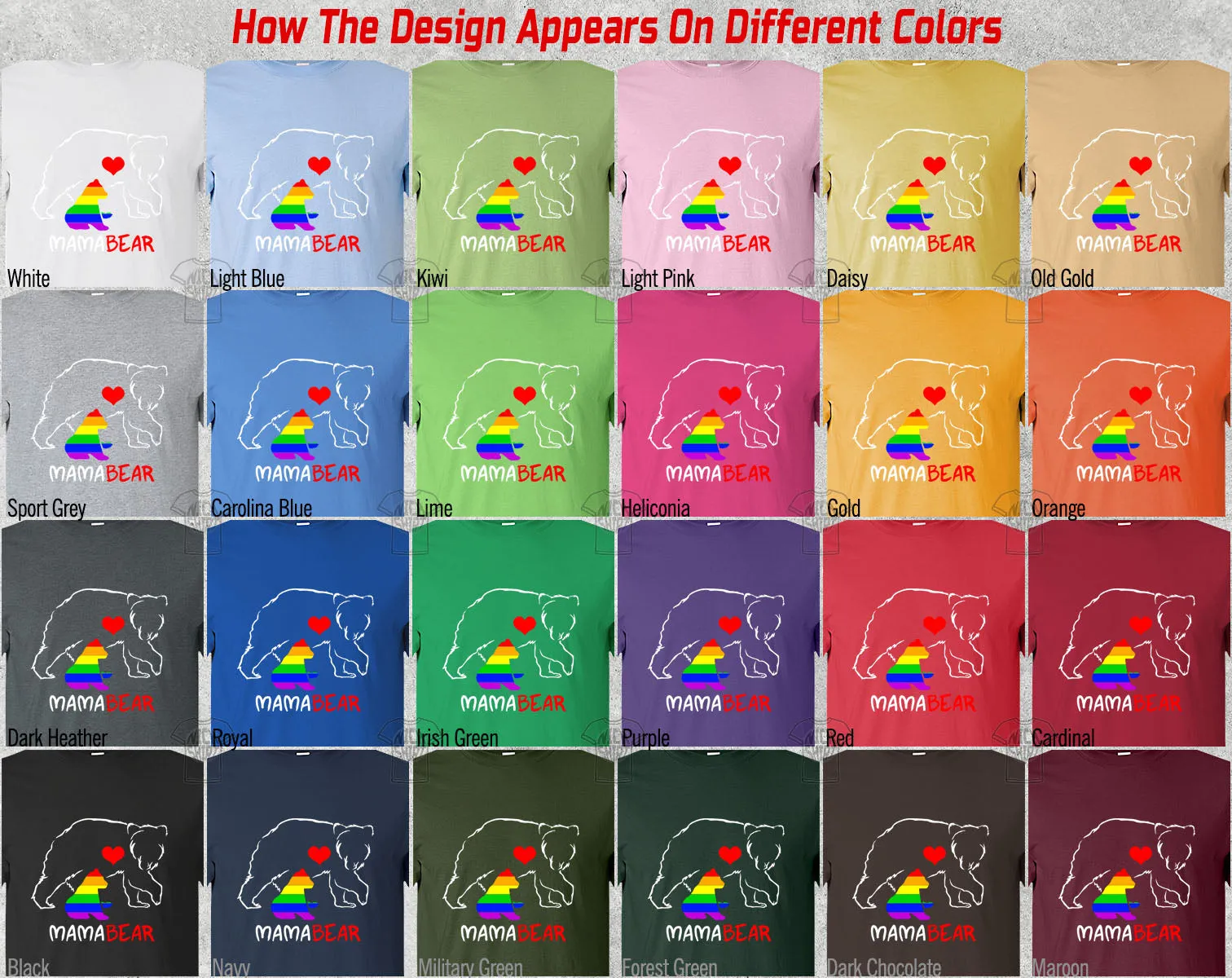 Mama Mom Mammy Bear Grizzly Animal Rainbow Mothers Day Nurse Love Heart Family Gift Unisex T-Shirt