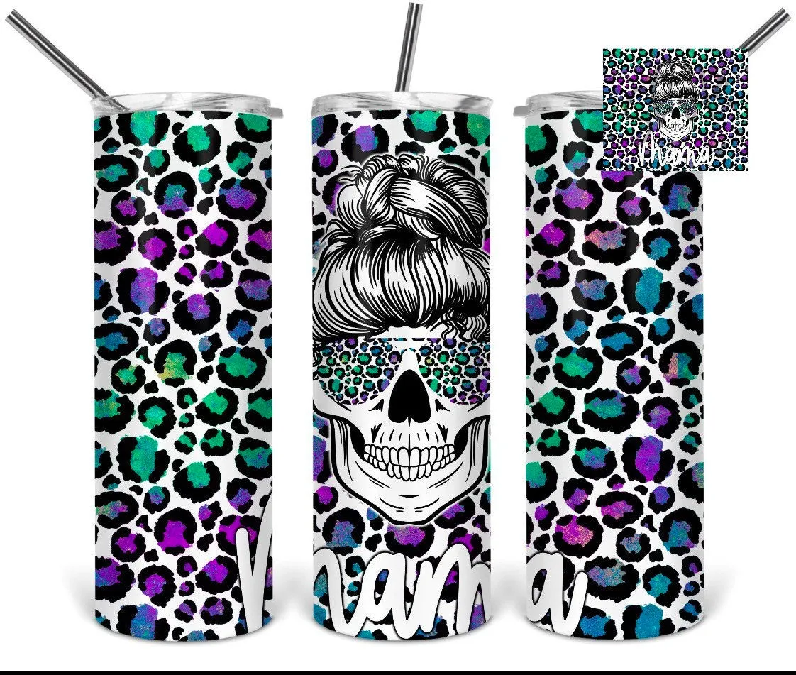 Mama rainbow cheetah print skull 20oz stainless steel Tumbler
