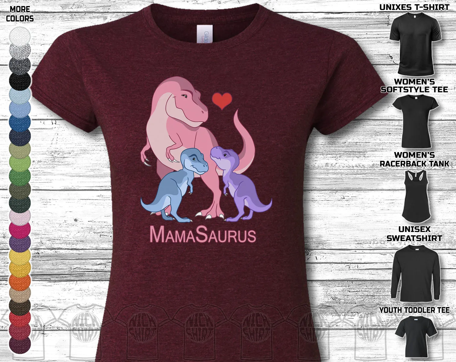 Mamasaurus Rex 2 Babies Mama Mom Mammy Mothers Day Trex Dinosaurus Dino Love Heart Family Gift Unisex T-Shirt