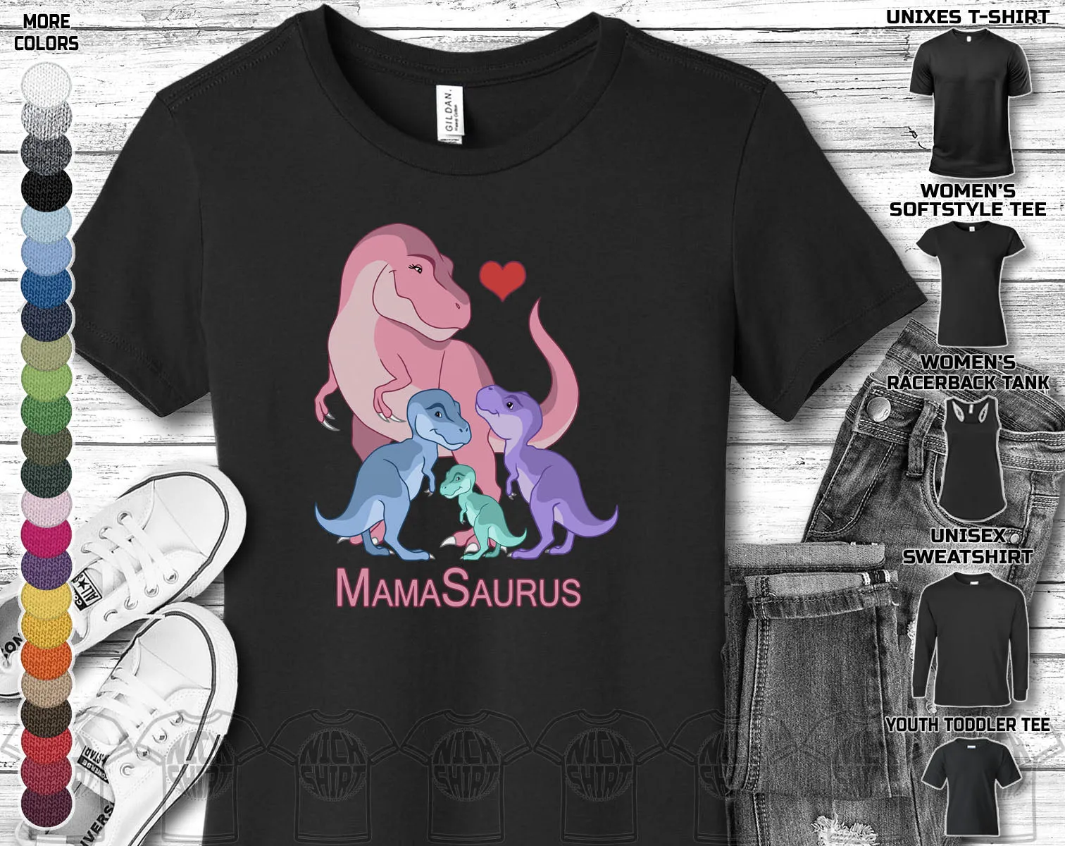 Mamasaurus Rex 3 Babies Mama Mom Mammy Mothers Day Trex Dinosaurus Dino Love Heart Family Gift Unisex T-Shirt