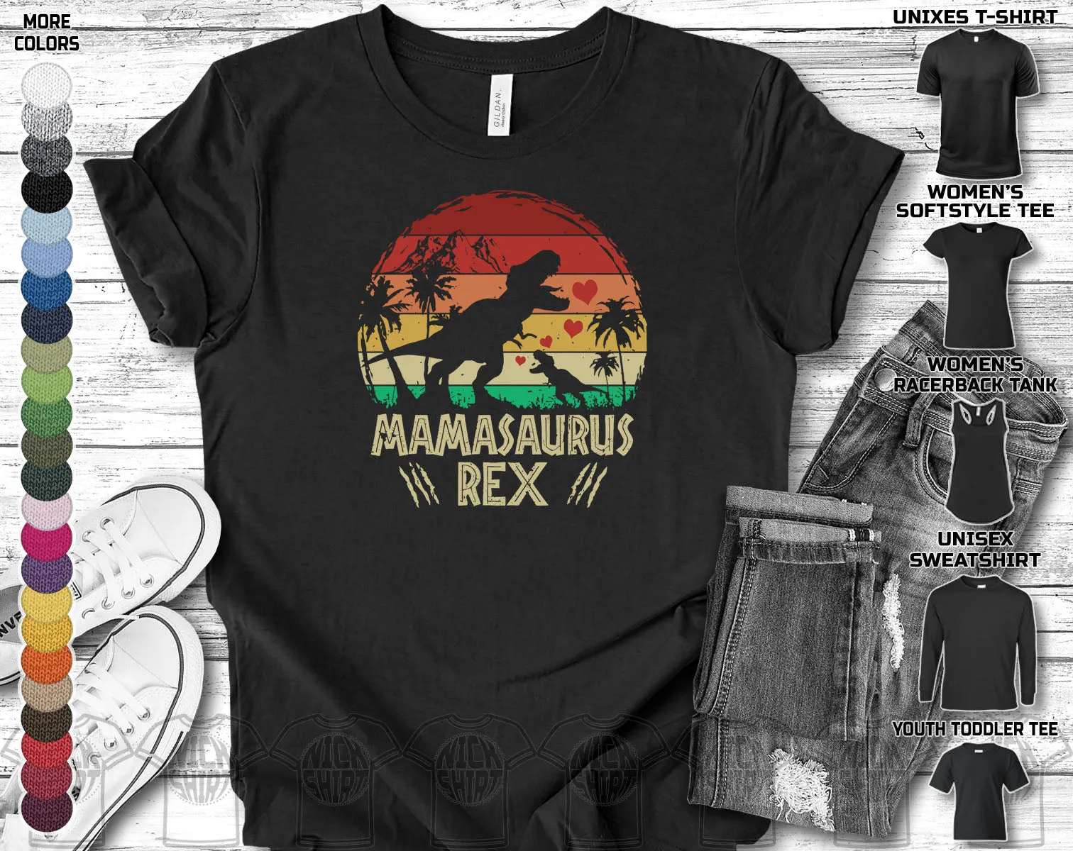 Mamasaurus Rex Baby Mama Mom Mammy Mothers Day Trex Dinosaurus Dino Love Heart Family Gift Unisex T-Shirt
