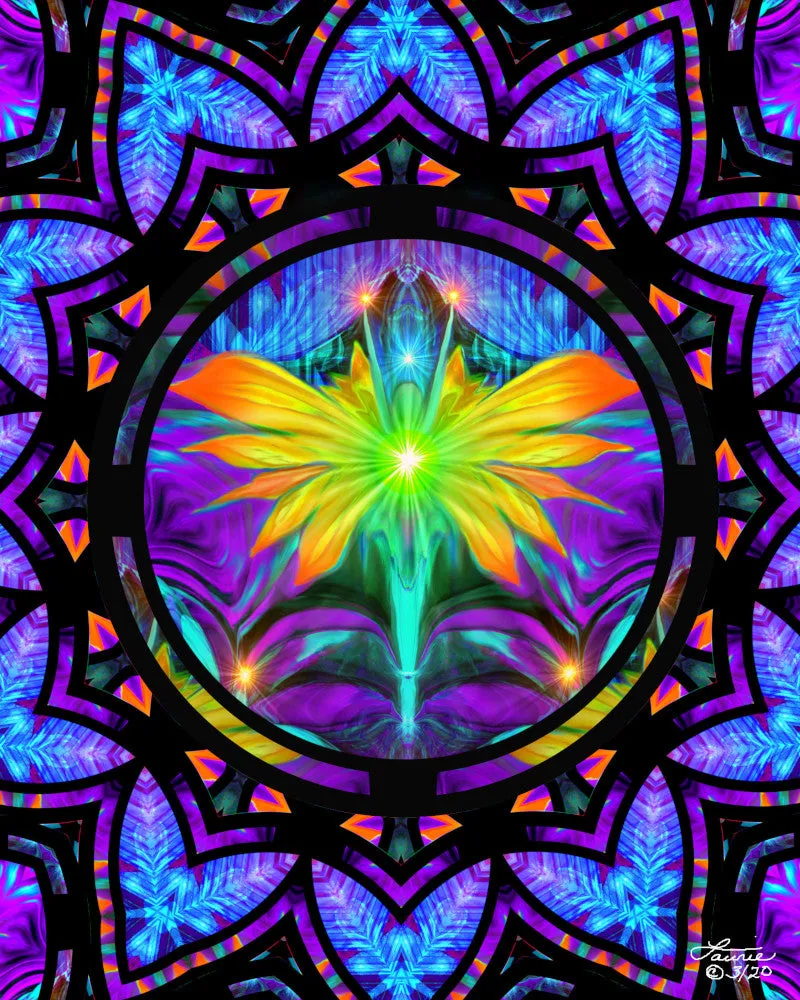 Mandala Fairy Art Print, Rainbow Reiki-Infused Visionary Artwork by Primal Painter -"Centered"