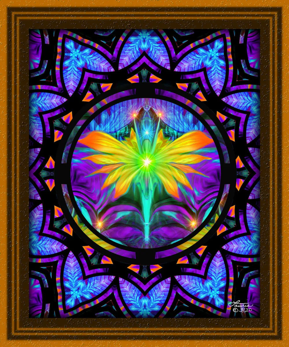 Mandala Fairy Art Print, Rainbow Reiki-Infused Visionary Artwork by Primal Painter -"Centered"