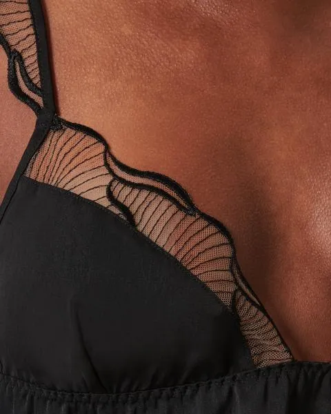 Marabel Luxury Satin Cami and Short Set - Black/Sheer -
