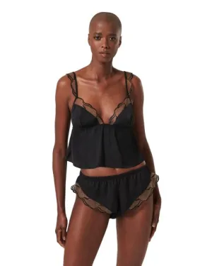 Marabel Luxury Satin Cami and Short Set - Black/Sheer -
