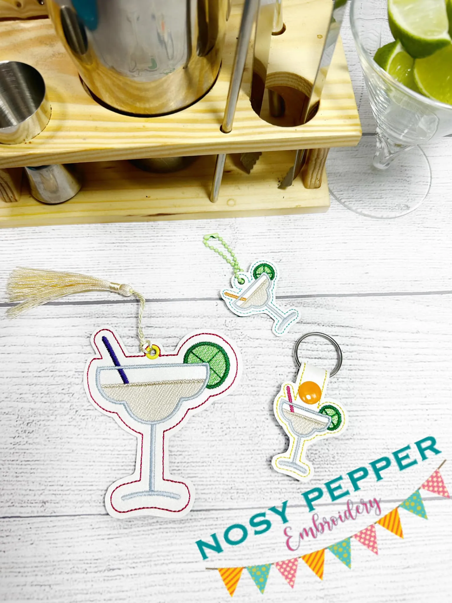 Margarita eyelet fob and snap tab machine embroidery design DIGITAL DOWNLOAD