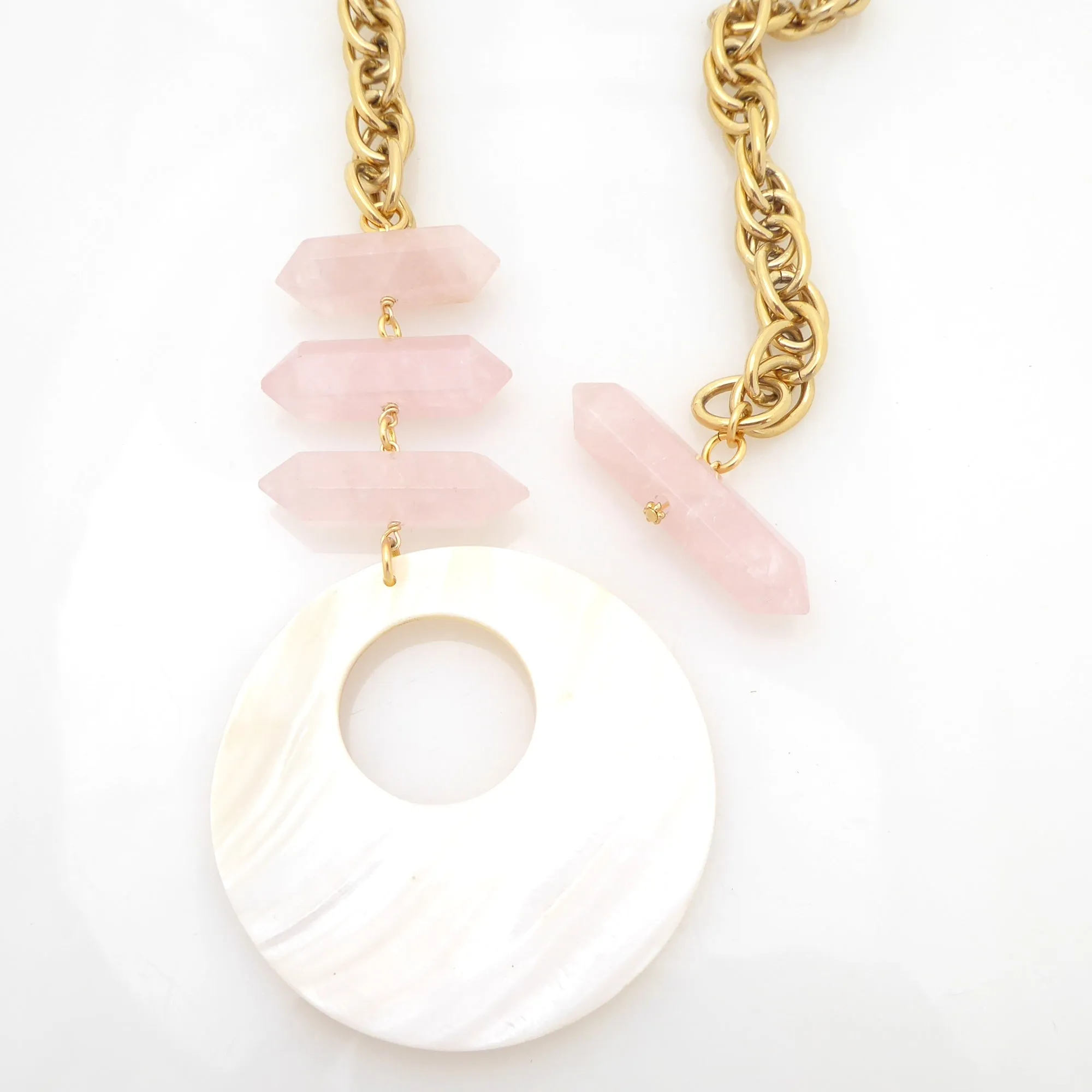 Marna rose quartz and shell necklace