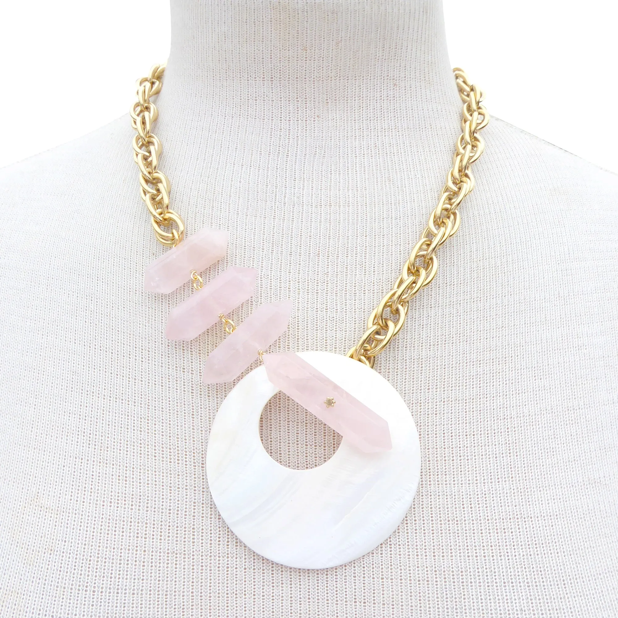 Marna rose quartz and shell necklace
