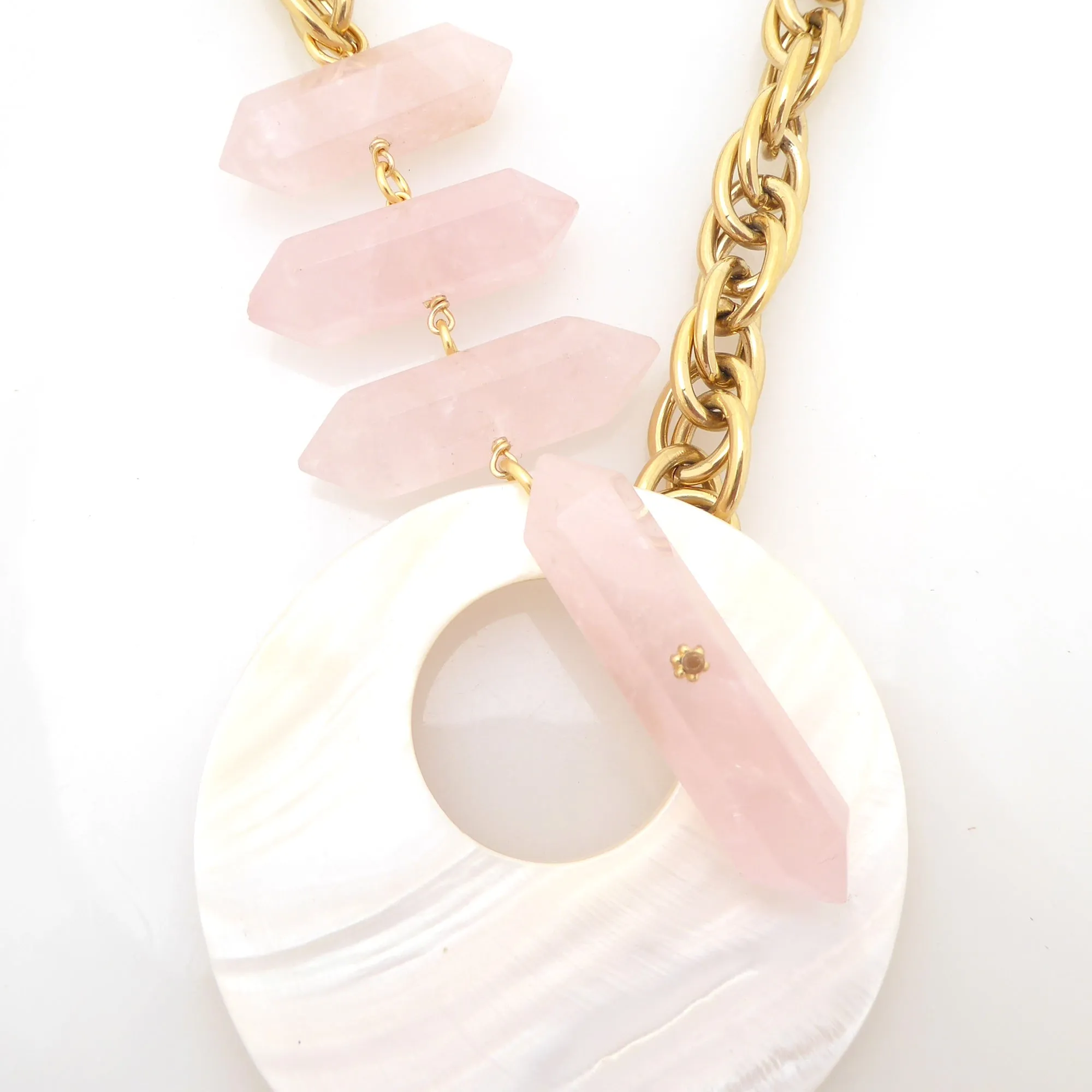 Marna rose quartz and shell necklace